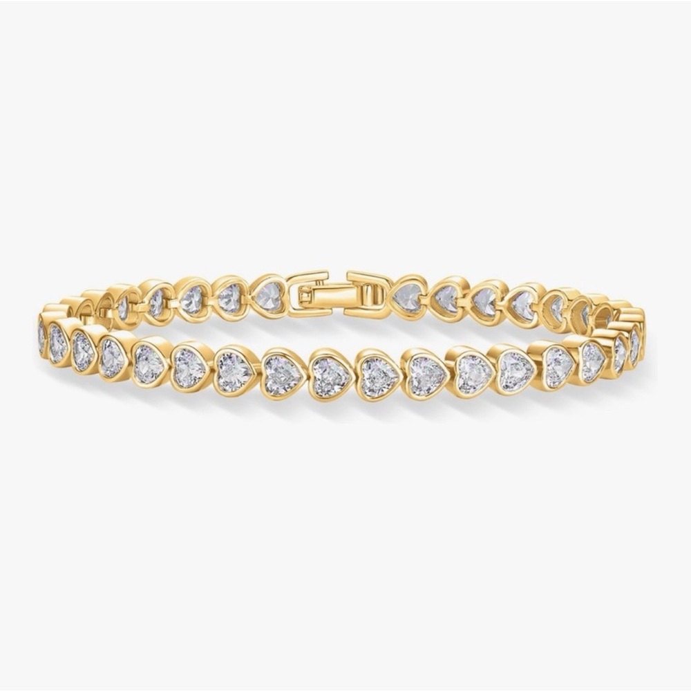 NEW 14K Gold Plated Gold Heart Link Tennis Bracelet